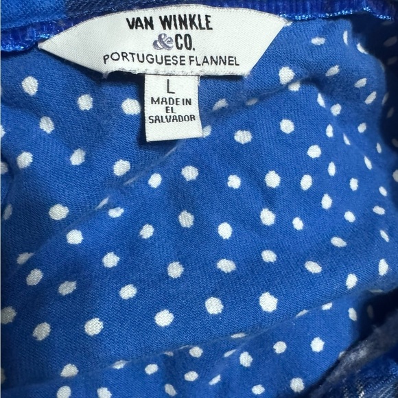 Van Winkle Pajama Set Blue White Gray Plaid Flannel L p32 - Picture 3 of 9